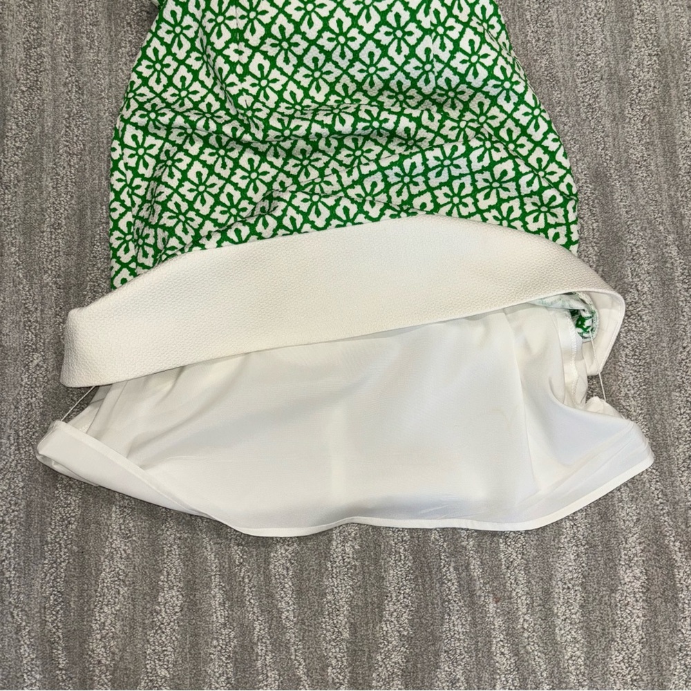 Badgely Mischka Belle Green & White Print Sleeveless Knee Length Dress Size 4 - Picture 3 of 7